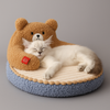 Winter Plush Bear Hug Cat Bed – Cozy High-Back Pet Nest for Cats & Small Dogs