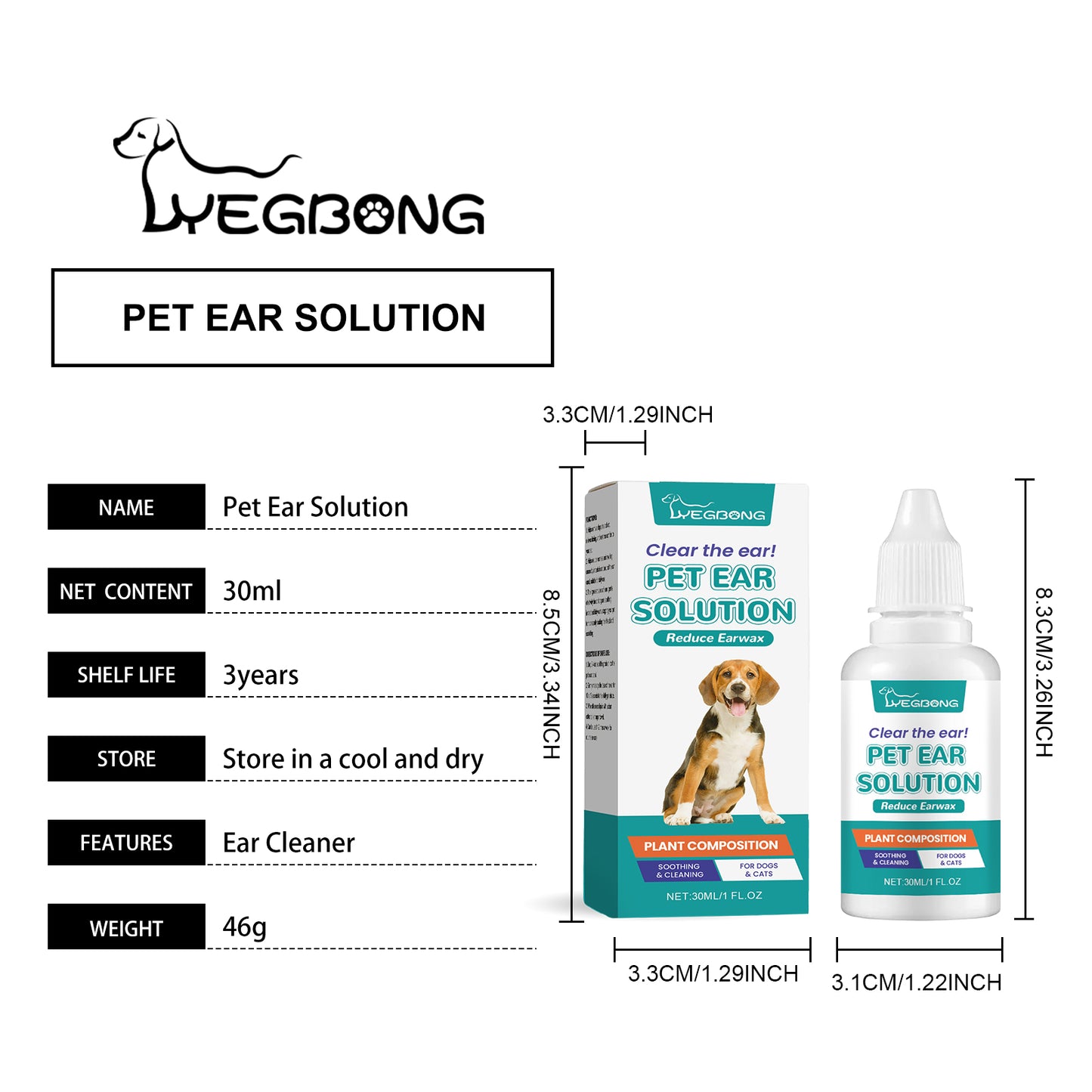 Yegbong Pet Ear Cleaner for Dogs & Cats – Gentle Ear Wash, Removes Wax & Dirt, Relieves Discomfort